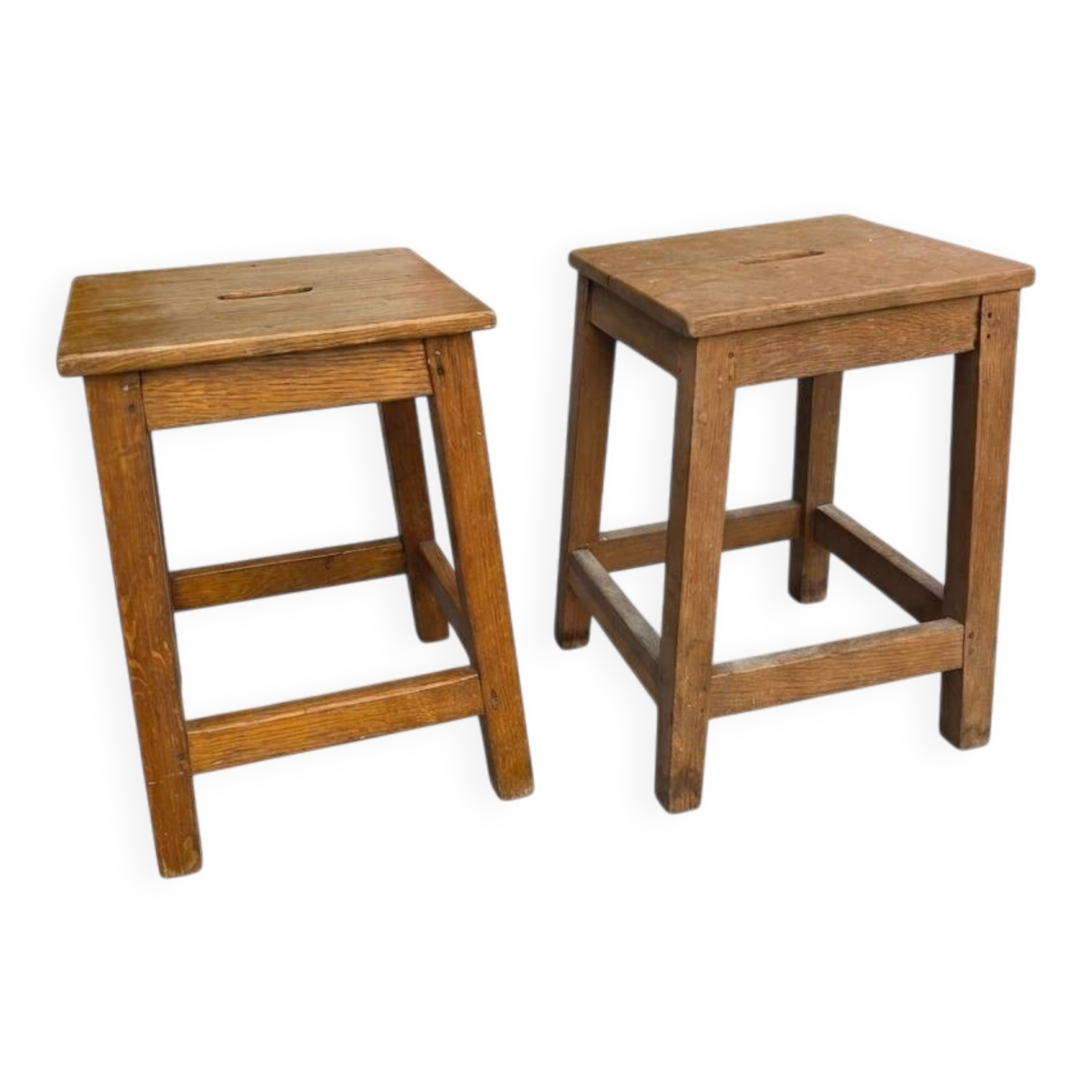 Pair of low stools in solid oak