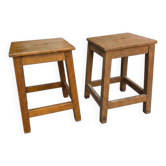 Pair of low stools in solid oak