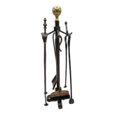 Ancien nécessaire de cheminée en fer forgé massif et laiton