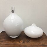 Duo of soliflore vases in white blown glass