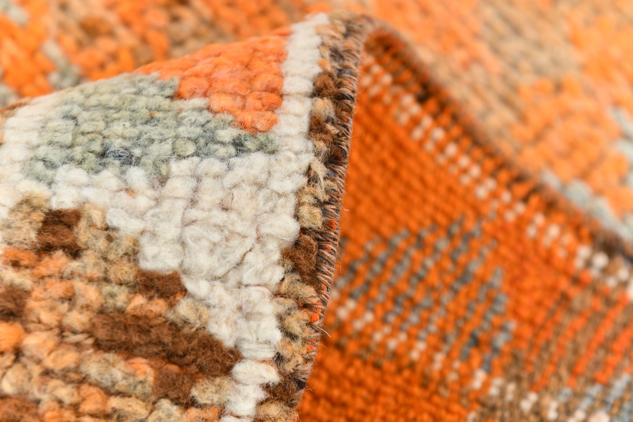 Orange & Beige Tribal Oushak Runner Rug, 88x362Cm