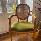 Louis XVI style armchair in velvet and rattan