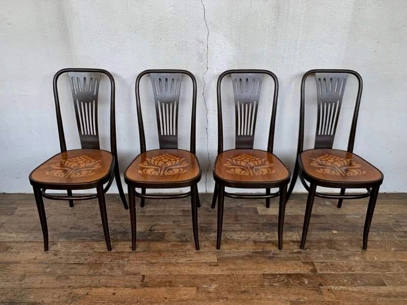 Lot 4 chairs bistrot wood curve stamp tuna and decor seat art nouveau