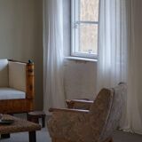 Mid-century modern Danish, pair of oak armchairs with original fabric, 1960s.