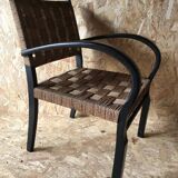 Vintage armchair with woven cord and wooden frame, Axel Larsson, circa 1960.