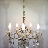 Lustre 5 lumières en laiton et pampilles