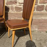 4 vintage chairs 1950 mid-century Scandinavian compass feet imitation leather Skaï