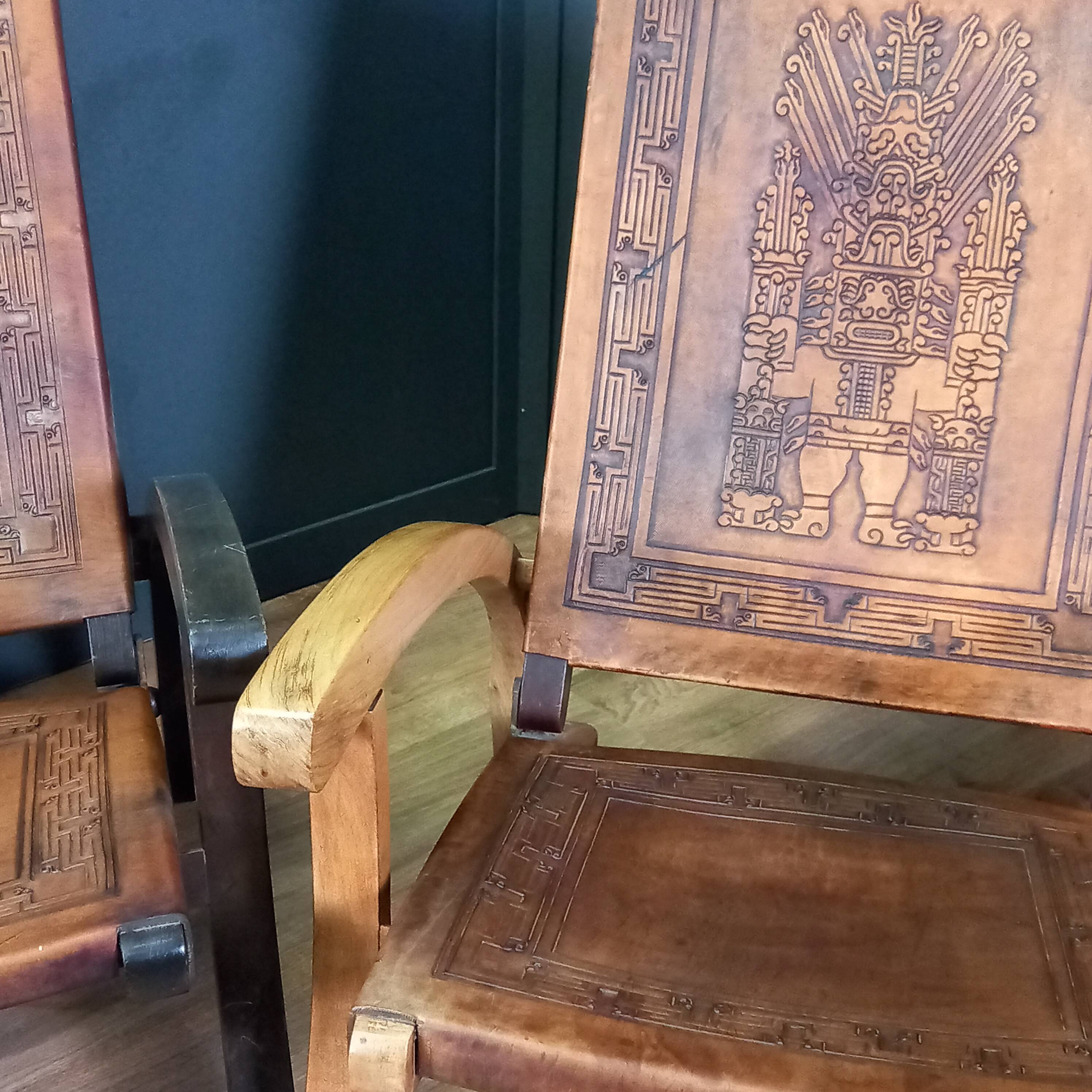 4 chaises en bois et cuir, années 1960