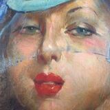 Old oil painting on canvas durango tog richard "elegant in hat" signed