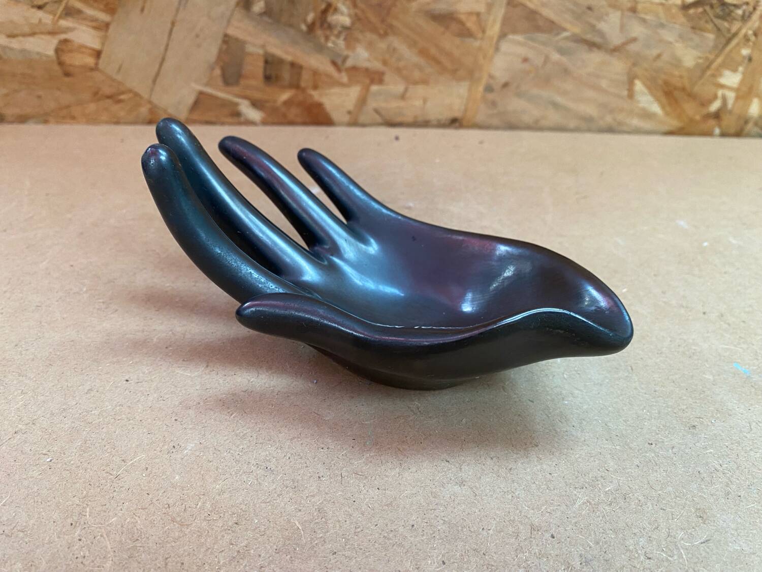 Old vallauris pocket tray hand shape black ceramic vintage decoration