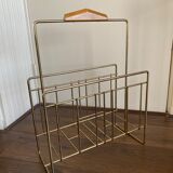 Vintage Magazine Rack in Brass and Wood, 1960s