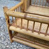 Vintage rattan wall shelf with mirror