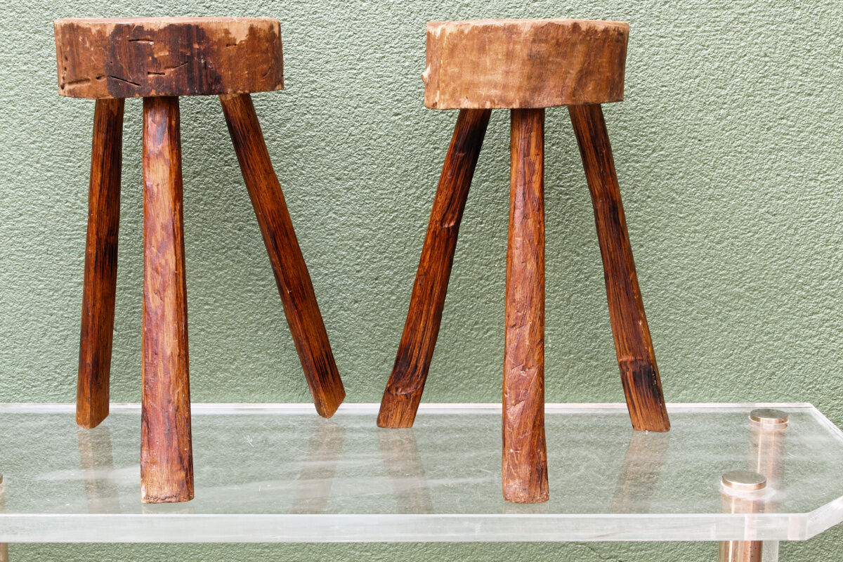 Pair of brutalist stools, tripods