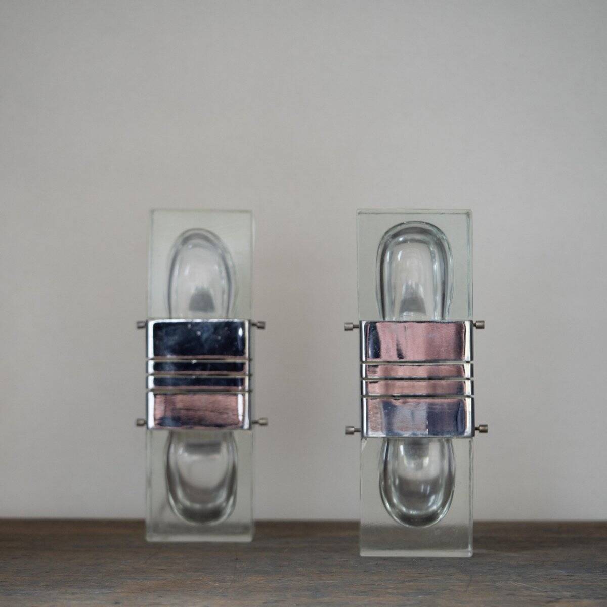 Murano glass wall lamps with chrome brass, Italy, 1970s, set of 2.
