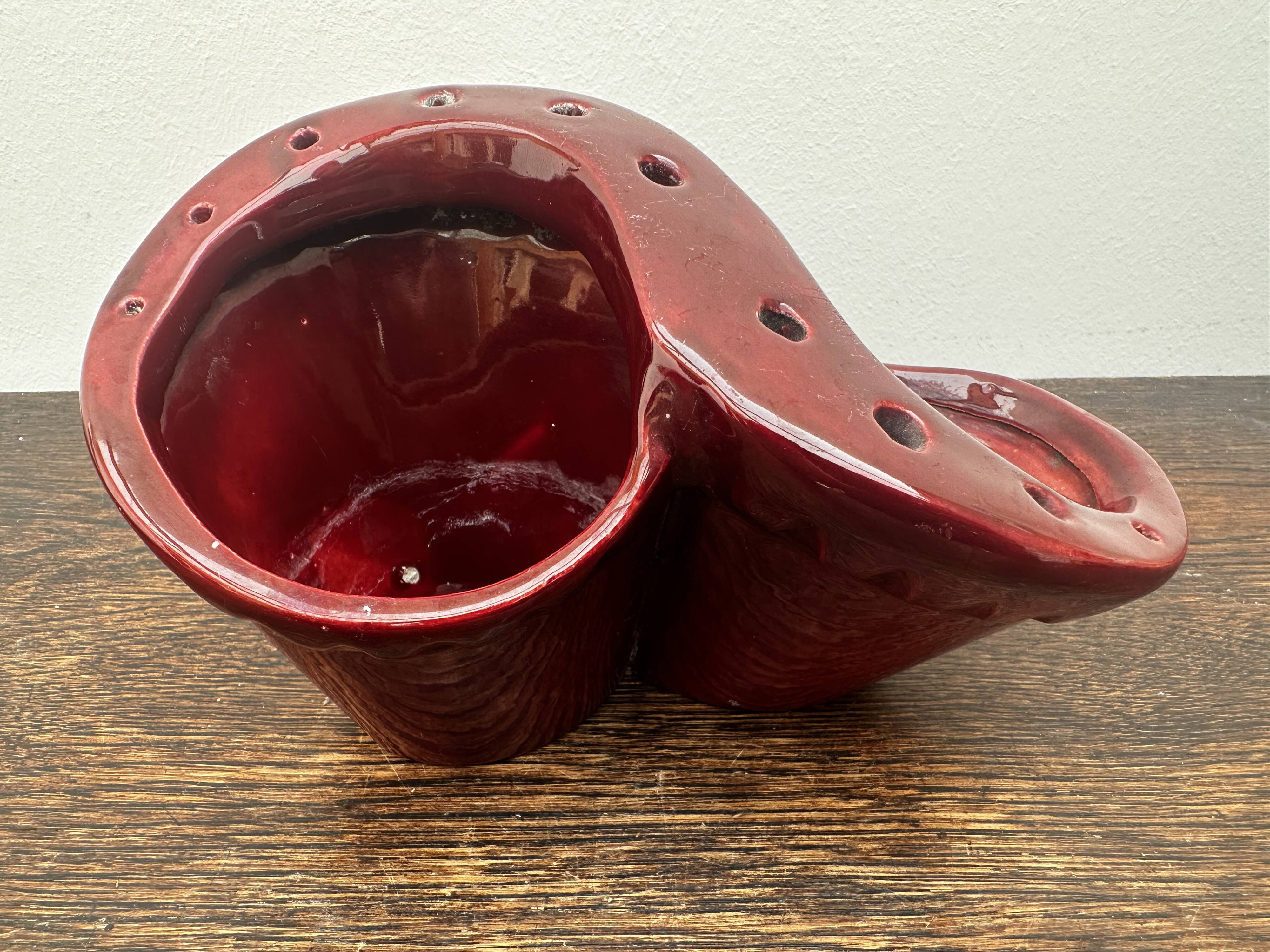 Burgundy ceramic flowerpot, 1950s
