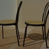 4 Chaises bistrot en métal noir et assise cannage plastique
