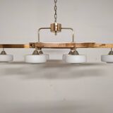 Arlus chandelier with 6 lights in opaline and brass from the 60s/70s