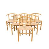 Set of six Scandinavian chairs, in natural wood and rope, Erik Ole Jorgensen, Kvist publisher