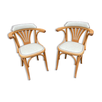 Pair of vintage curved wood bistro armchairs