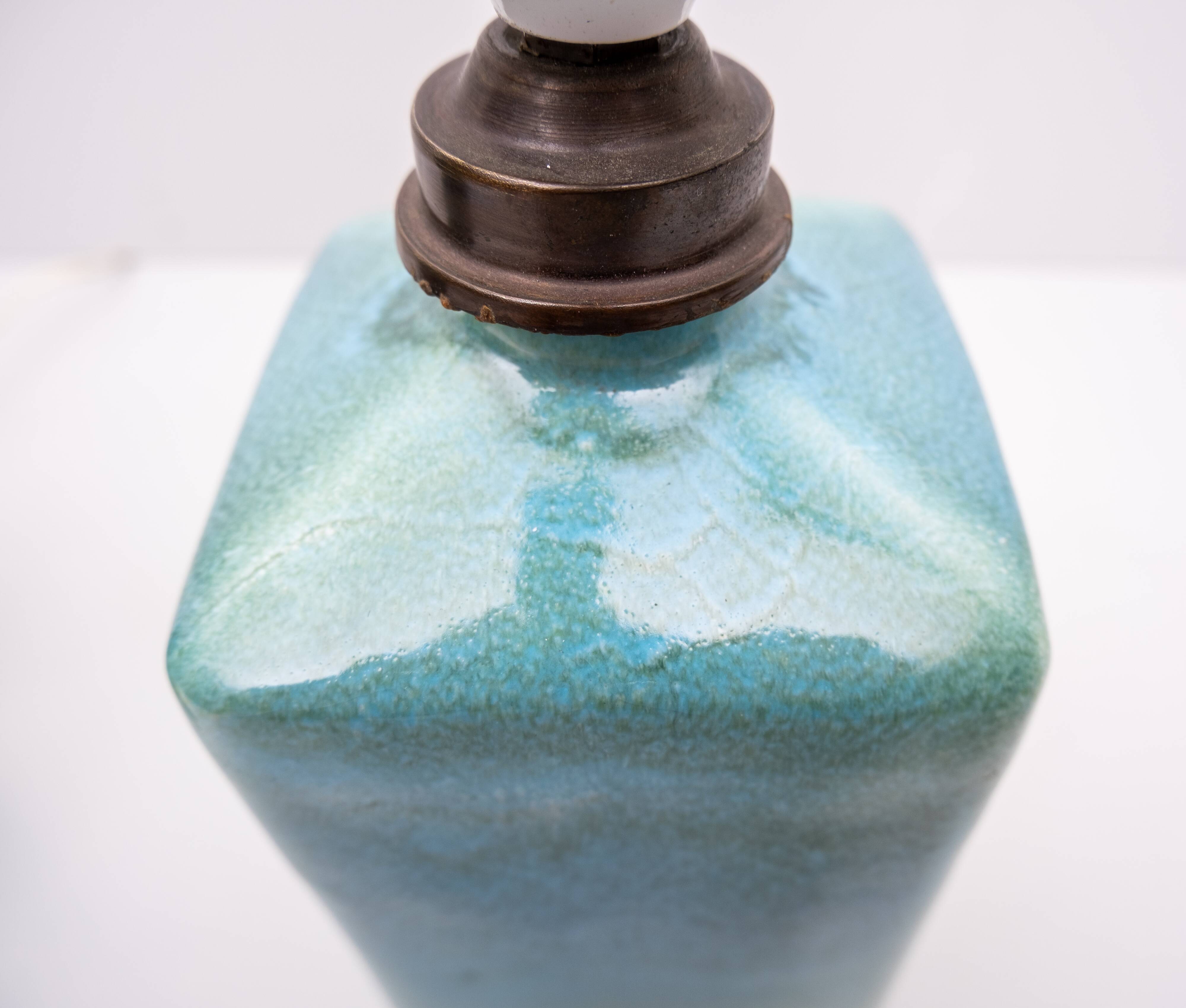 Turquoise ceramic table lamps, 1970s