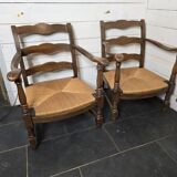 Pair of low beech armchairs