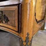 "Louis XIV" style commode with green Alpine marble and walnut burl.