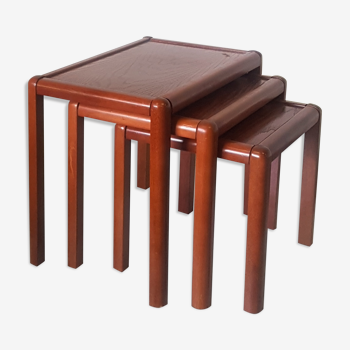 Set of 3 wood nesting tables, France 1970s