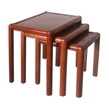 Set of 3 wood nesting tables, France 1970s