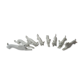 Set of expensive rests in faience in the shape of animal dog rabbit cat fox