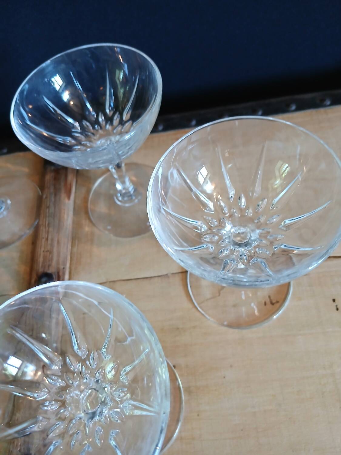 6 antique crystal champagne glasses