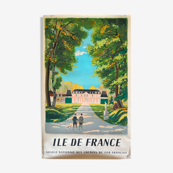 Affiche originale tourisme "Ile de France" 62x100cm 1945