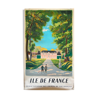 Affiche originale tourisme "Ile de France" 62x100cm 1945