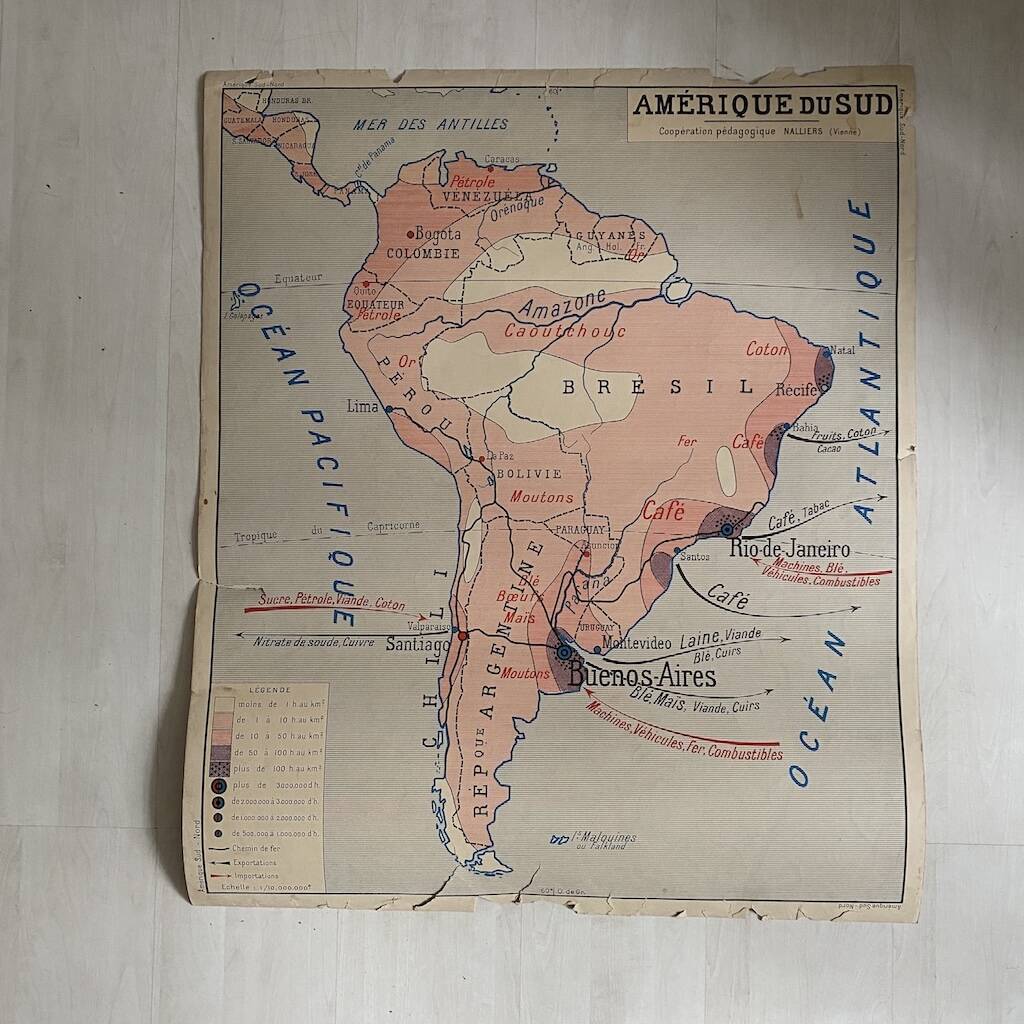 Vintage school map double-sided "South America / North America"