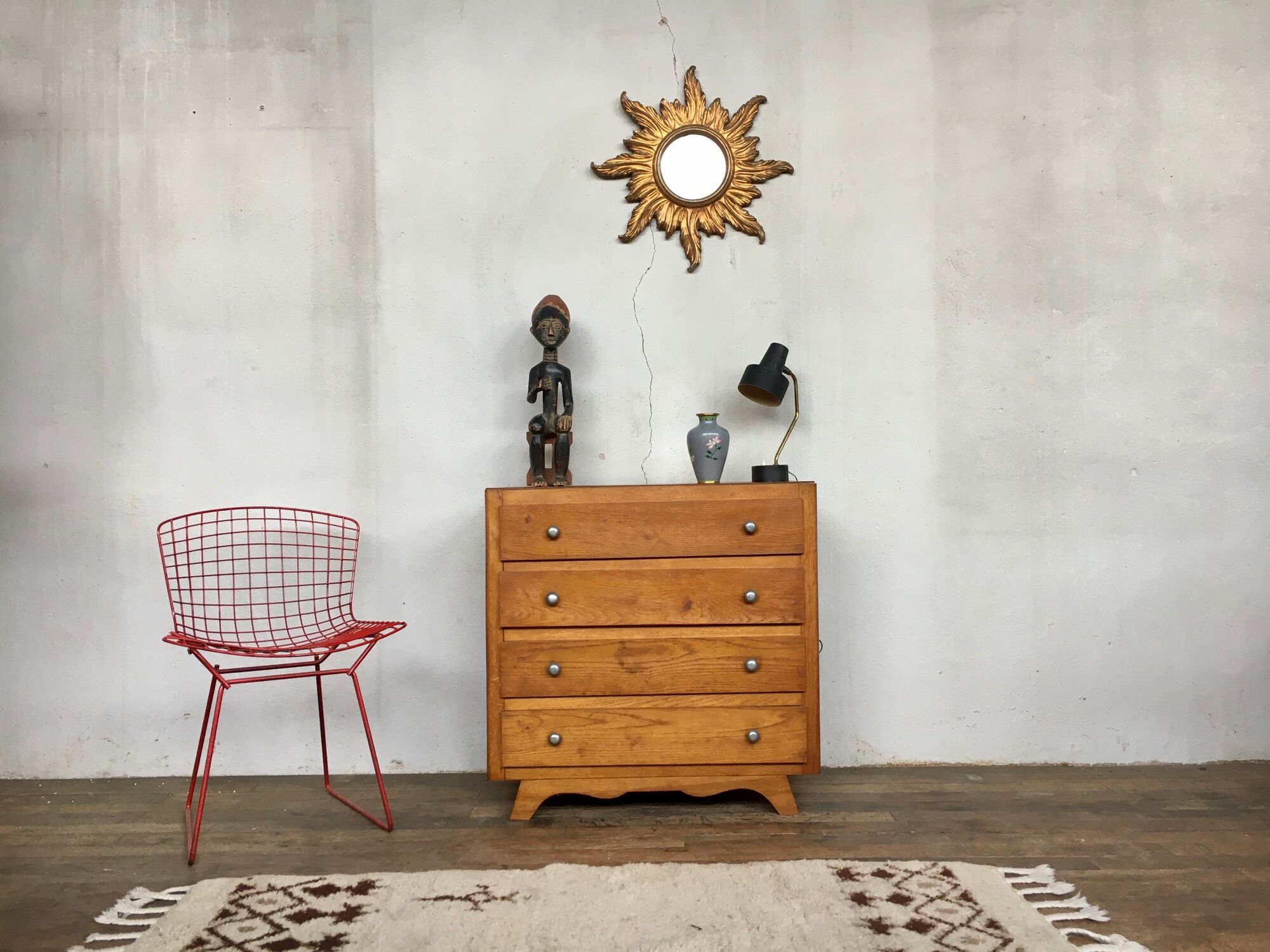 Chest of drawers vintage oak feet compass retro 1950 4 drawers