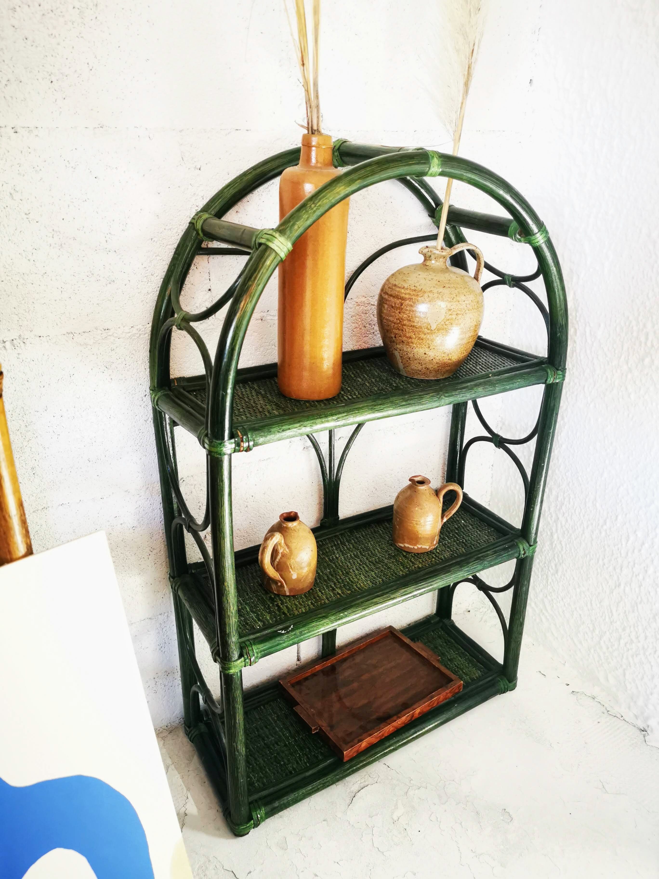 Green rattan shelf