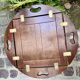 Table basse de bateau vintage pliante en bois et laiton