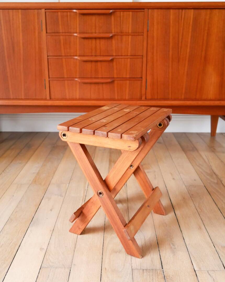 Small folding wooden stool, 1970