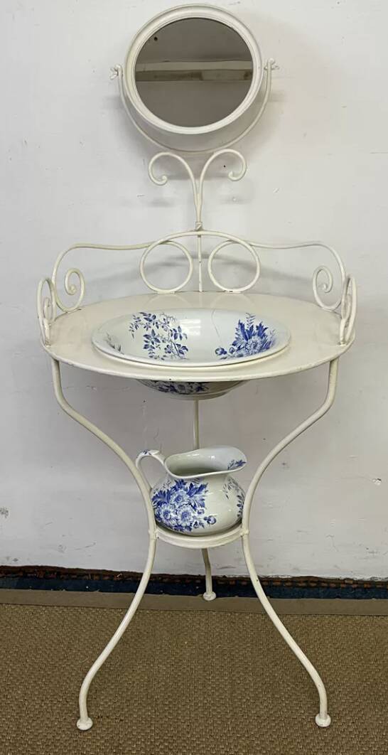 Antique wrought iron dressing table / Vintage bathroom cabinet