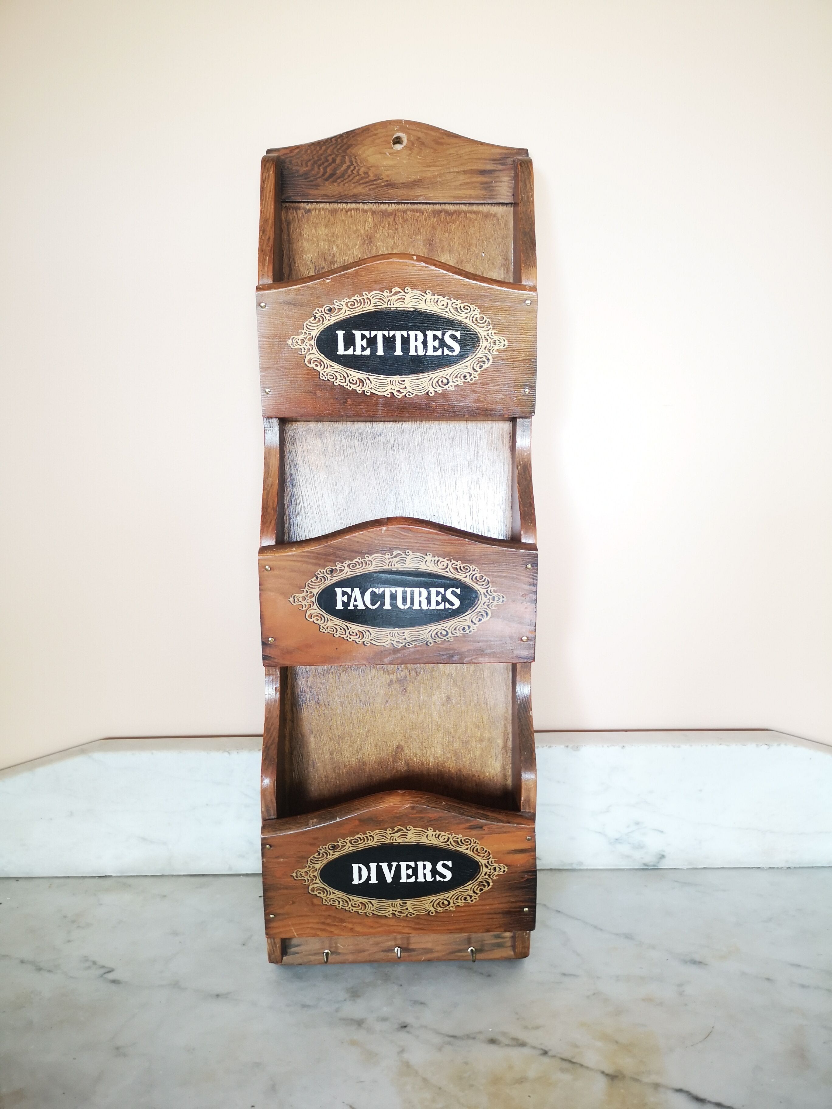 Vintage wall mount mail holder, invoices, etc.