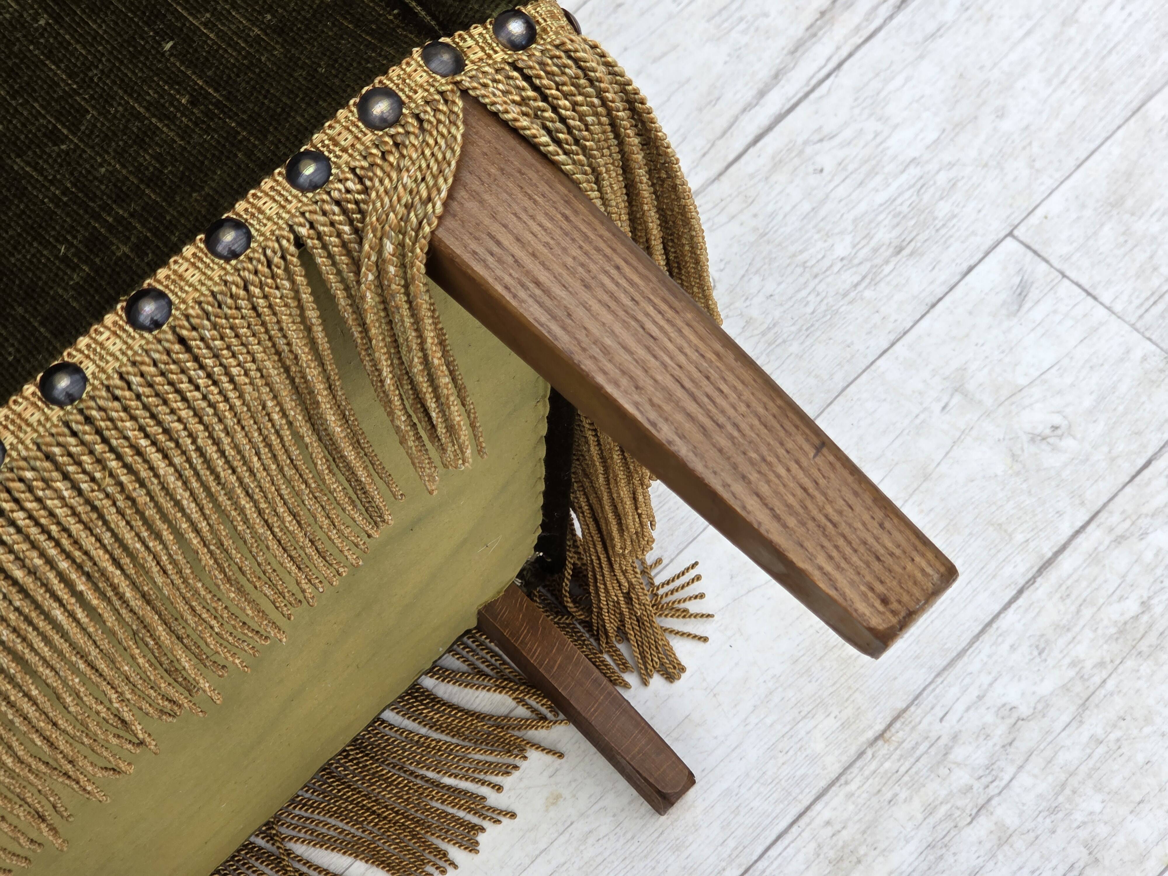 1970s, Danish lounge chair, high, furniture velour, ash wood legs.