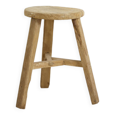 Tabouret rond en orme brut