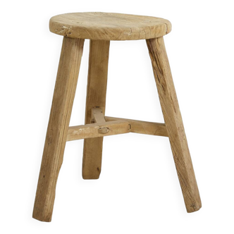 Tabouret rond en orme brut