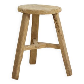 Round stool in raw elm