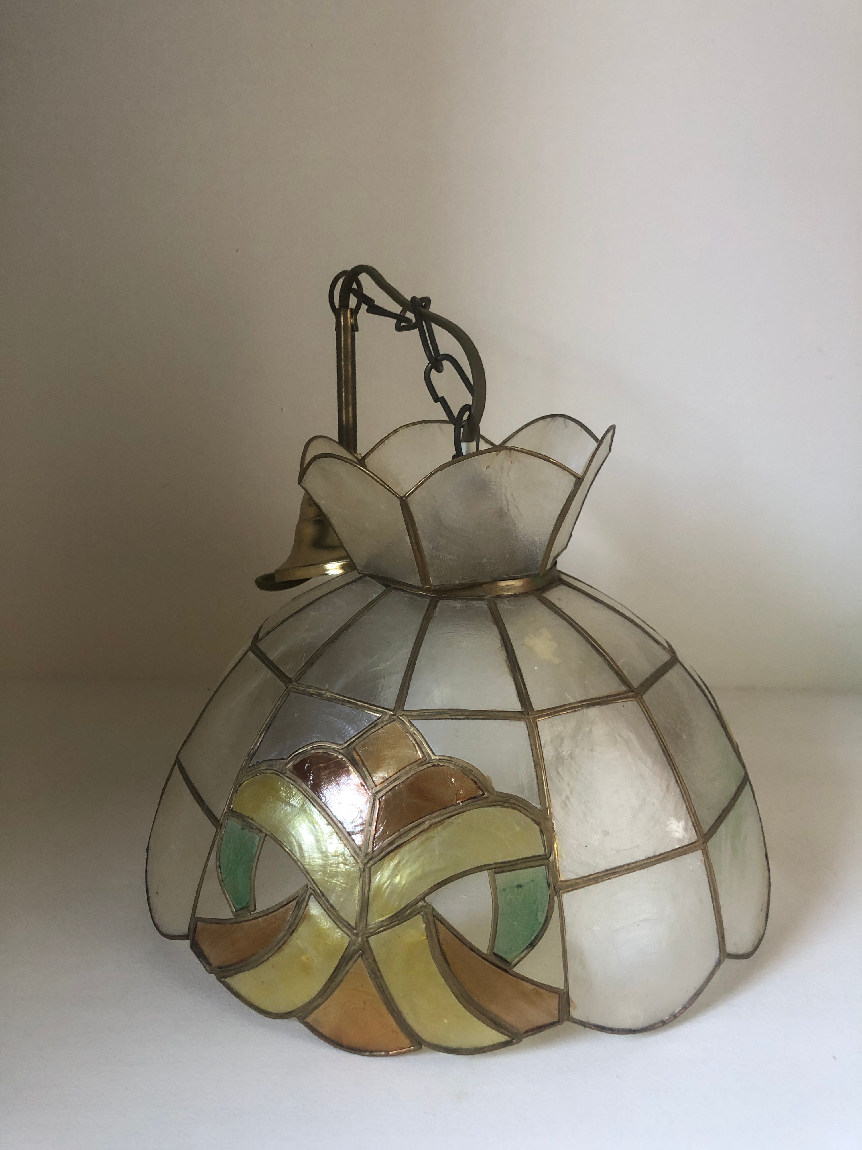 Suspension luminaire nacre et laiton