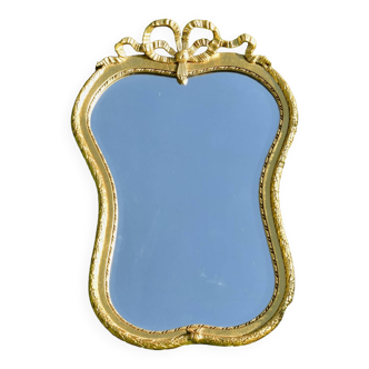 Grand miroir biseauté style Louis XVI en bois peint doré - H :78 cm - 1960