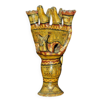Chandelier en poterie kabyle à décor géométrique polychrome, fin XIXe siècle
