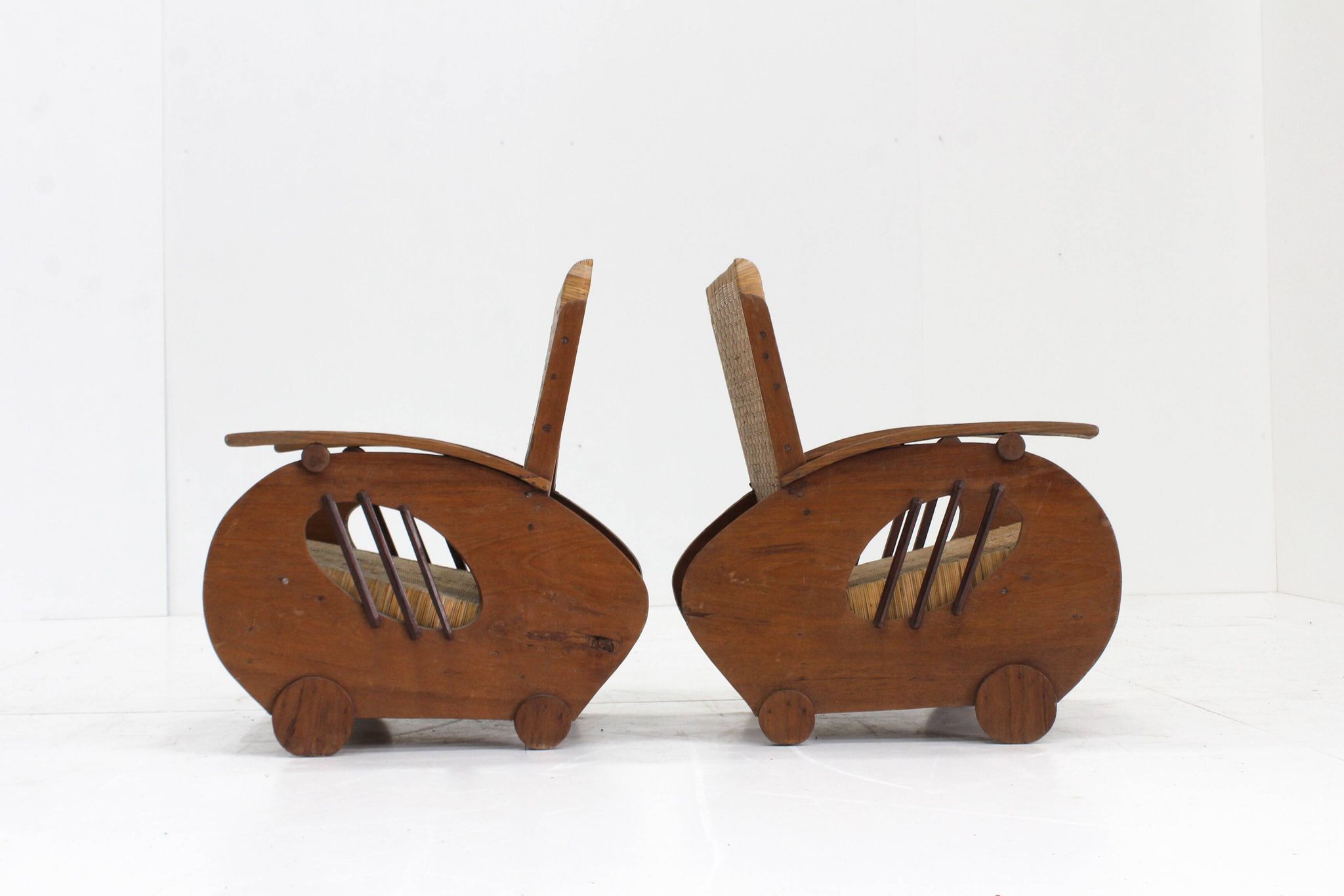 Ensemble de fauteuils en rotin tressé au design Art déco, années 1930, Italie
