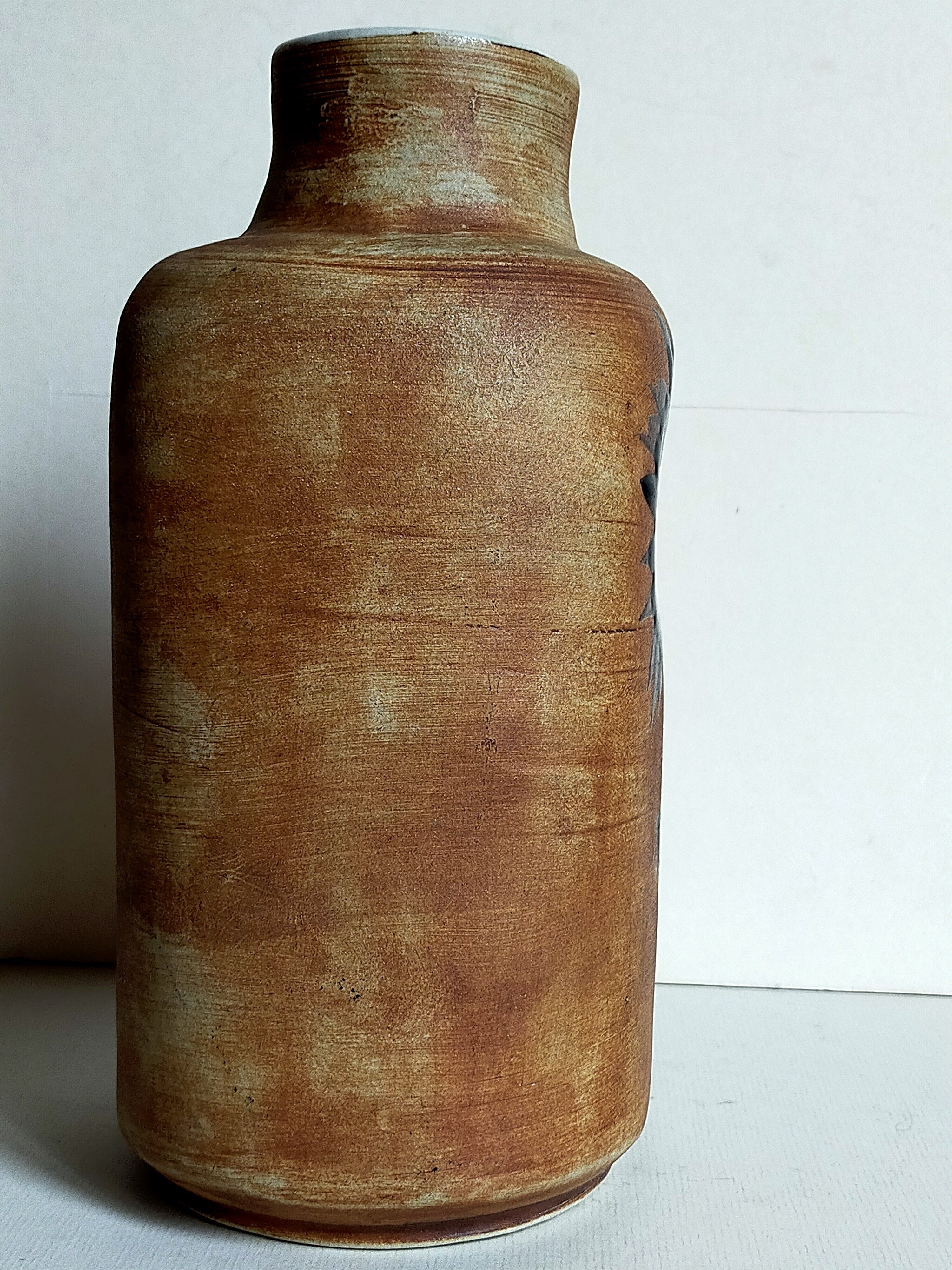 Ceramic vase "Poterie du Colombier" vintage blue sun