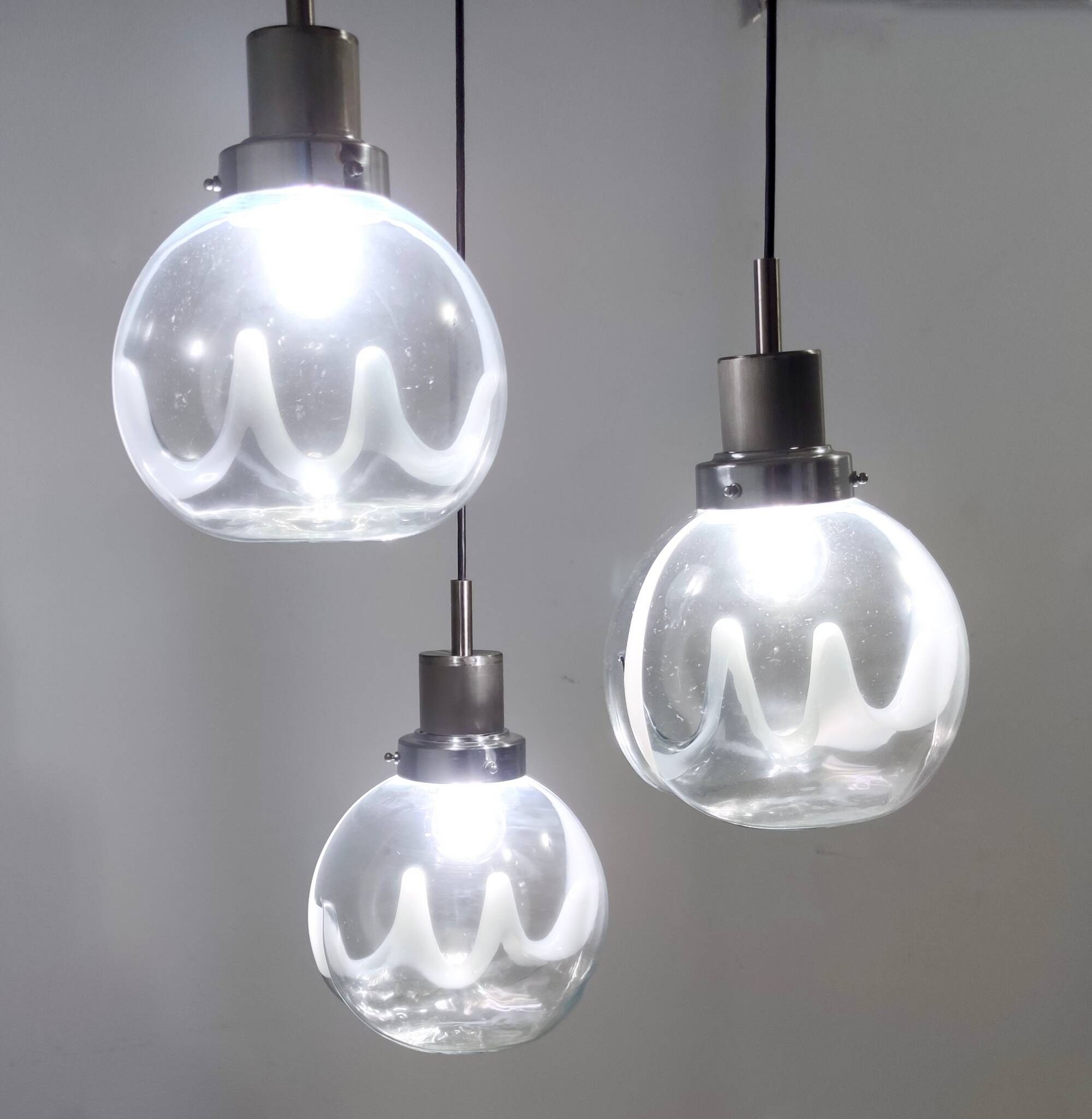 Murano Glass and Varnished Metal 3-Light Pendant by Toni Zuccheri for Venini