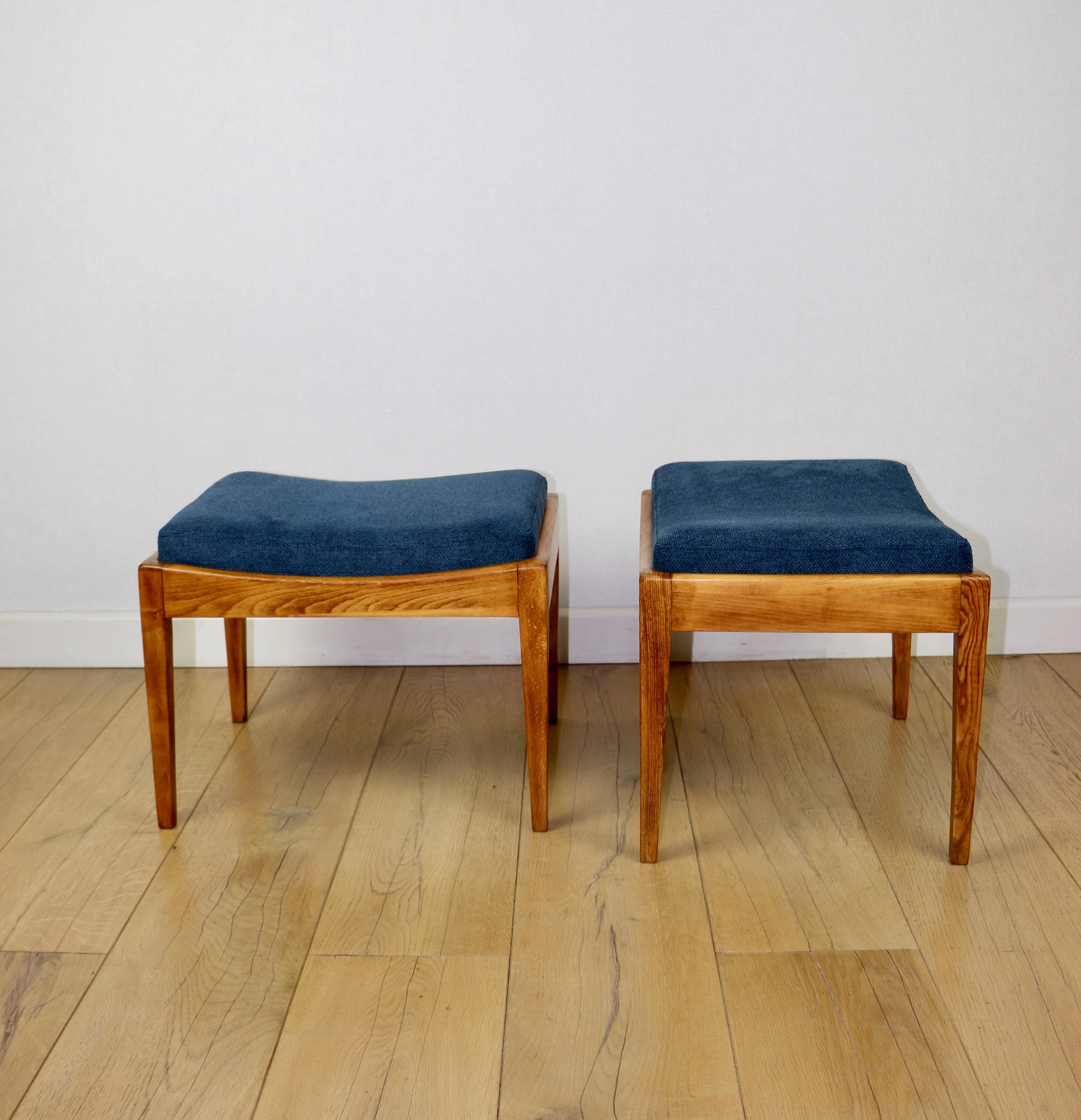 Stool seat navy blue structural fabric Art Deco - 2 pieces available